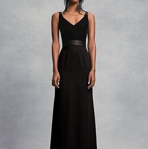 Crepe and Velvet Bridesmaid Dress with Open Back